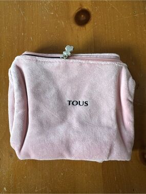 Tous Pink Velvet Bag with Bear Charm Zipper